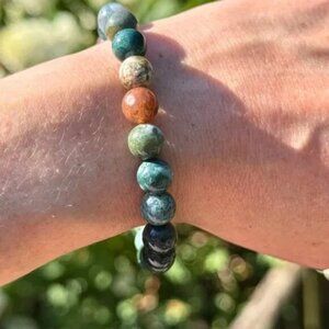 New Unisex Indian Agate Green & Brown Beaded 8mm Bracelet